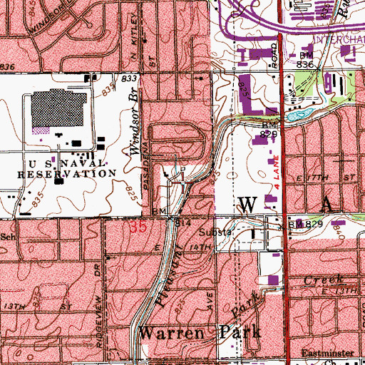 Topographic Map of Windsor Branch, IN