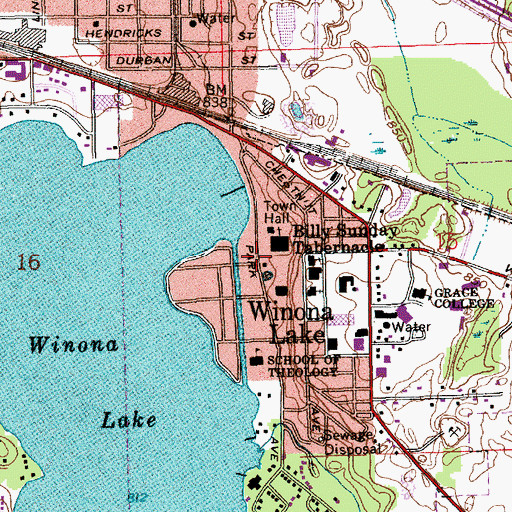 Topographic Map of Winona Lake, IN