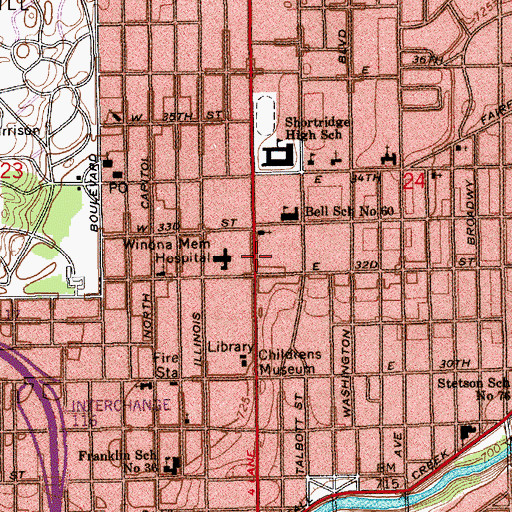 Topographic Map of Winona Memorial Hospital, IN