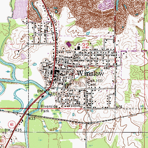 Topographic Map of Winslow, IN