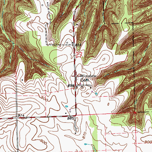 Topographic Map of Winslow Cemetery, IN