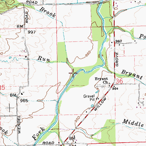 Topographic Map of Winter Run, IN