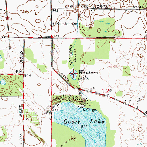 Topographic Map of Winters Lake, IN