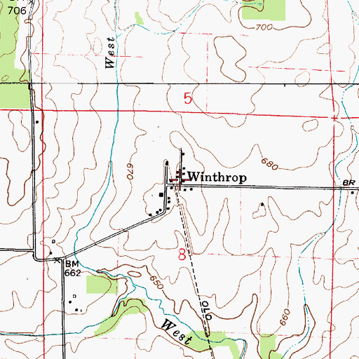 Topographic Map of Winthrop, IN