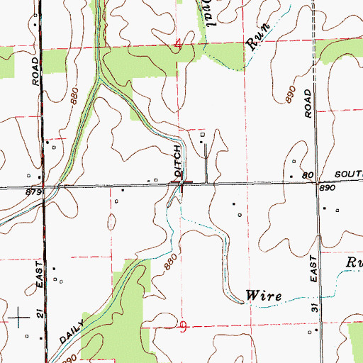 Topographic Map of Wire Run, IN