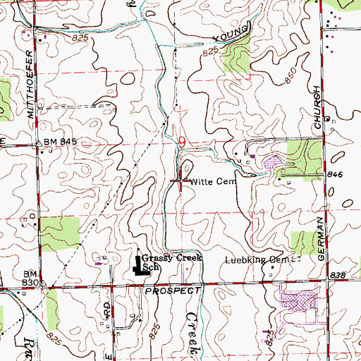 Topographic Map of Witte Cemetery, IN