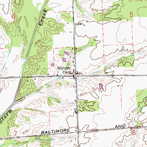 Topographic Map of Wohrer Cemetery, IN