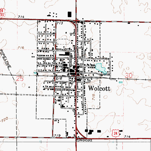 Topographic Map of Wolcott, IN
