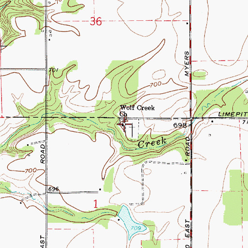 Topographic Map of Wolf Creek Church, IN