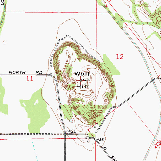 Topographic Map of Wolf Hill, IN