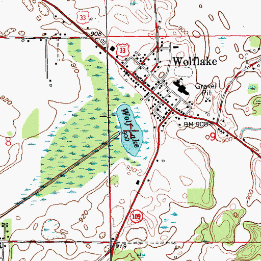 Topographic Map of Wolf Lake, IN
