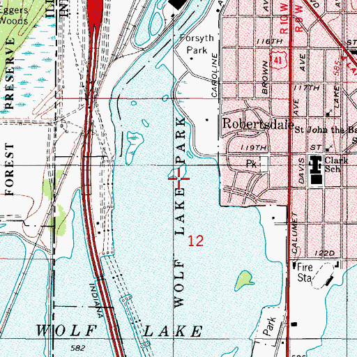 Topographic Map of Wolf Lake Park, IN