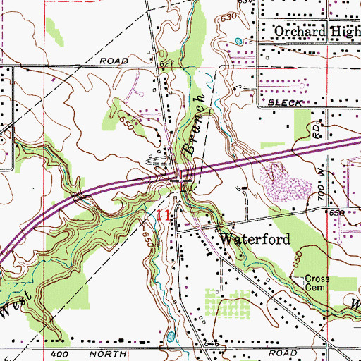 Topographic Map of Wolf Run, IN