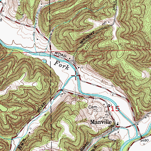Topographic Map of Wolf Run, IN