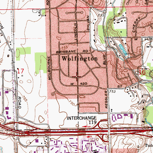 Topographic Map of Wolfington, IN