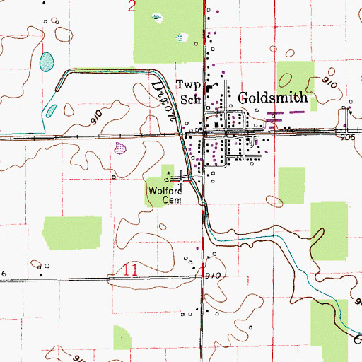 Topographic Map of Wolford Cemetery, IN