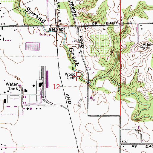 Topographic Map of Wood Cemetery, IN