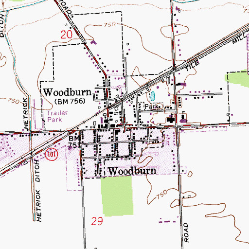 Topographic Map of Woodburn, IN