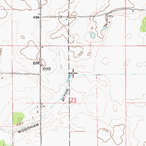 Topographic Map of Woodham Ditch, IN