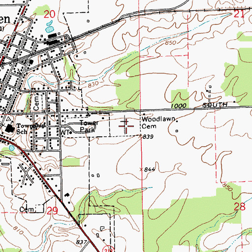 Topographic Map of Woodlawn Cemetery, IN