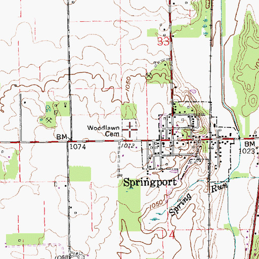 Topographic Map of Woodlawn Cemetery, IN