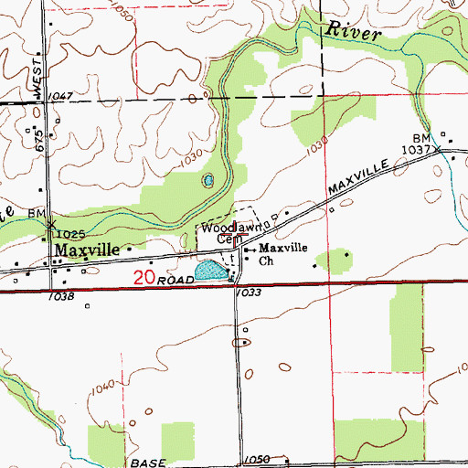 Topographic Map of Woodlawn Cemetery, IN