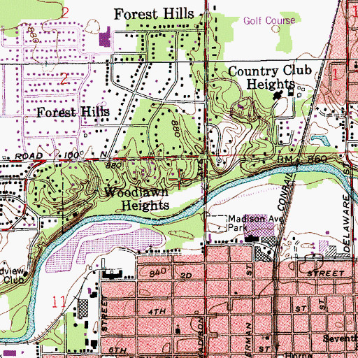 Topographic Map of Woodlawn Heights, IN