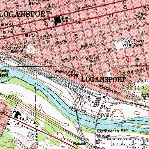 Topographic Map of Woodlawn School, IN