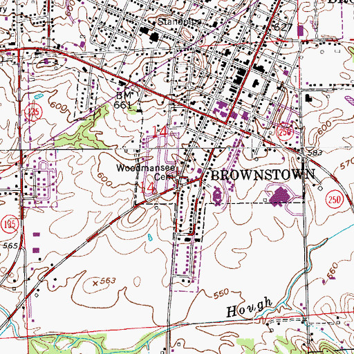 Topographic Map of Woodmansee Cemetery, IN