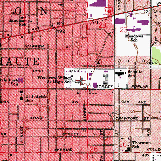 Topographic Map of Woodrow Wilson Junior High School, IN