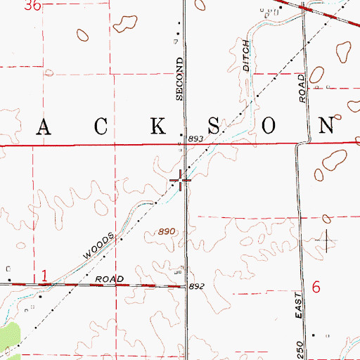 Topographic Map of Woods Ditch, IN