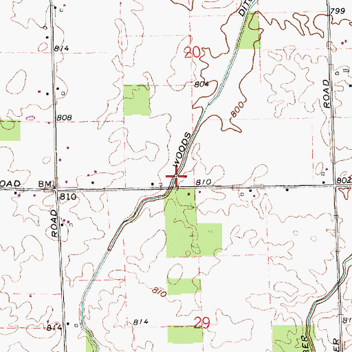 Topographic Map of Woods Ditch, IN