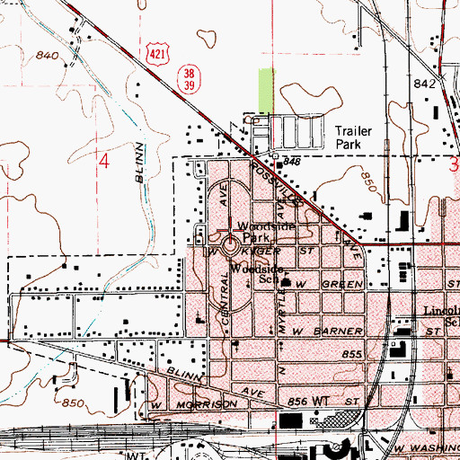Topographic Map of Woodside Park, IN