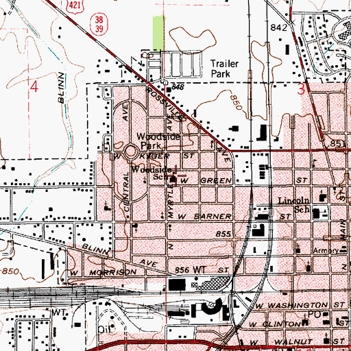 Topographic Map of Woodside Elementary School, IN