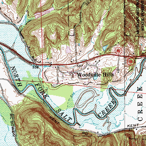 Topographic Map of Woodville Hills, IN