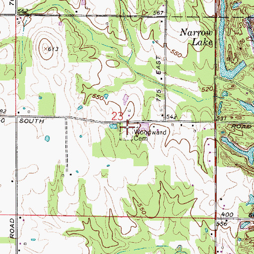 Topographic Map of Woodward Cemetery, IN