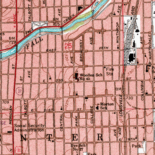Topographic Map of William Watson Woolen Elementary School, IN