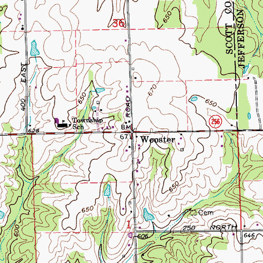 Topographic Map of Wooster, IN