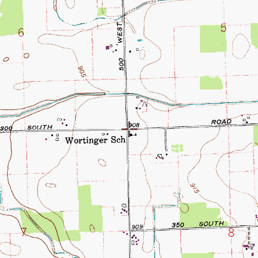 Topographic Map of Wortinger School, IN