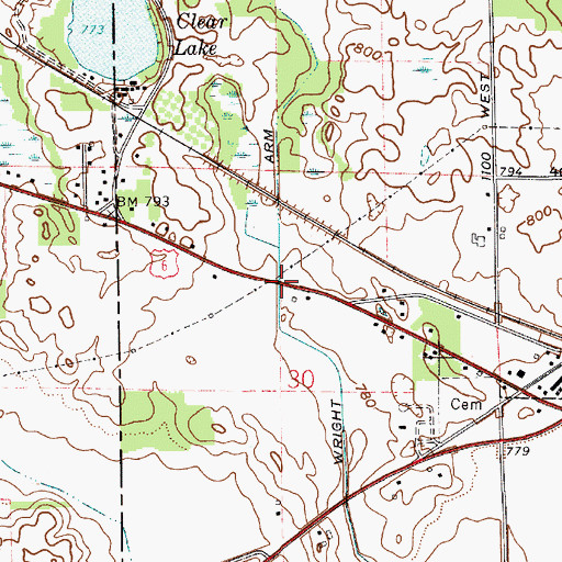 Topographic Map of Wright Arm, IN
