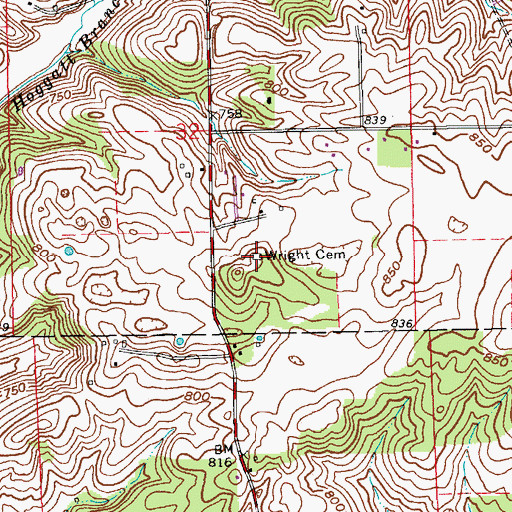 Topographic Map of Wright Cemetery, IN