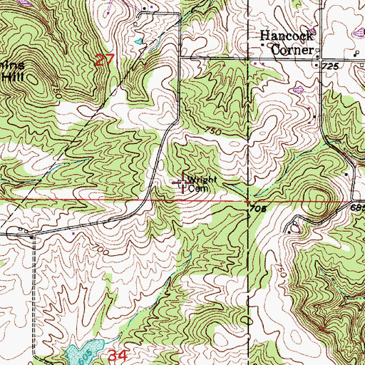 Topographic Map of Wright Cemetery, IN