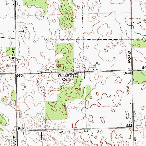 Topographic Map of Wright Cemetery, IN