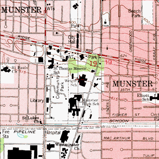Topographic Map of Wilbur Wright Middle School, IN