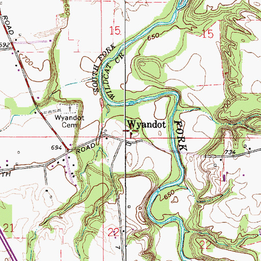Topographic Map of Wyandot, IN