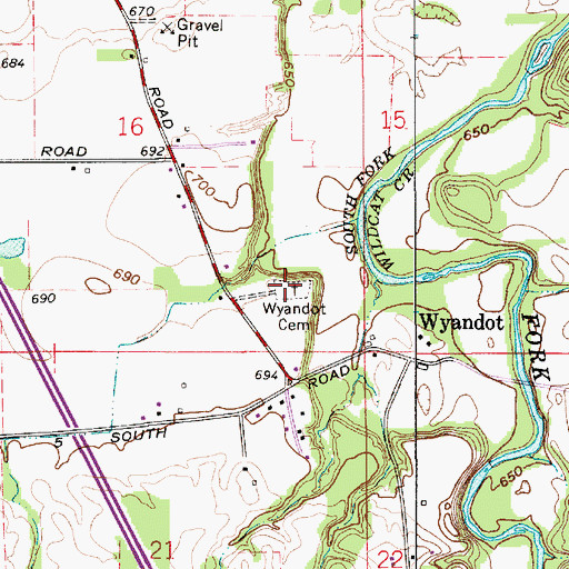 Topographic Map of Wyandot Cemetery, IN