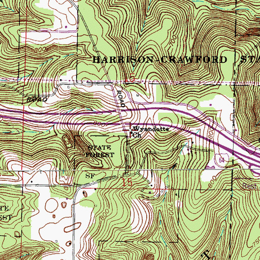 Topographic Map of Wyandotte Church, IN