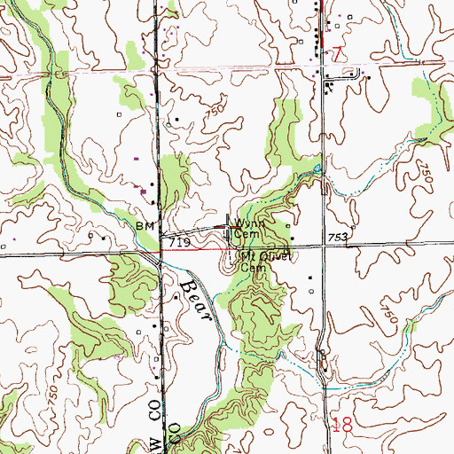 Topographic Map of Wynn Cemetery, IN
