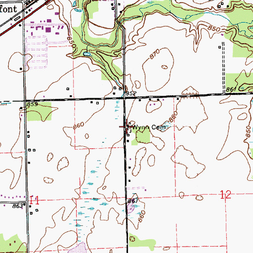 Topographic Map of Wynn Cemetery, IN