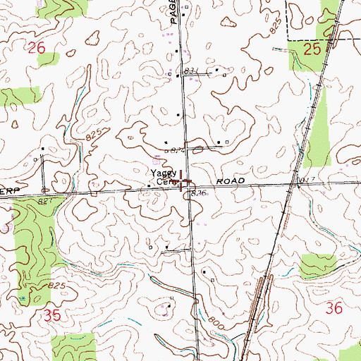 Topographic Map of Yaggy Cemetery, IN